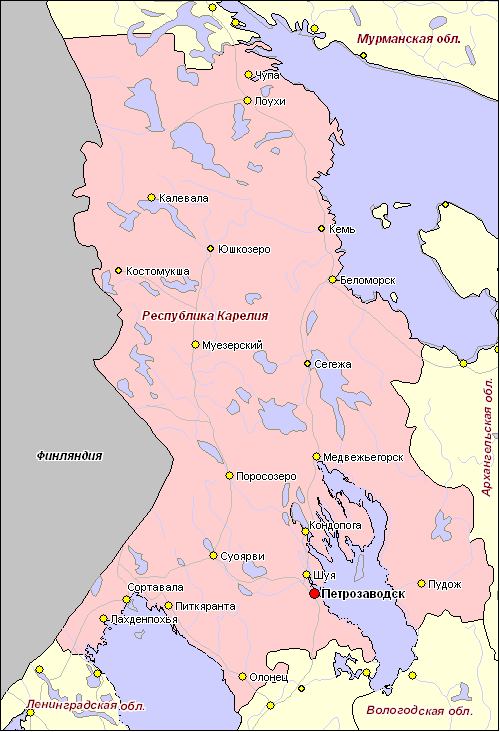 Карта южной карелии