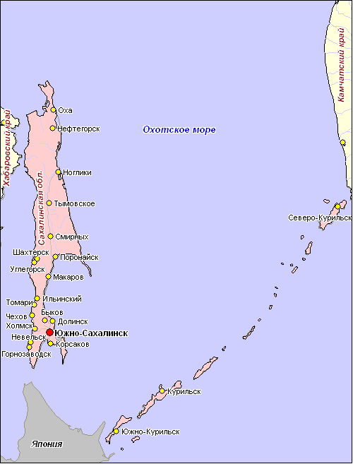 Карта сахалинской области с населенными пунктами подробная