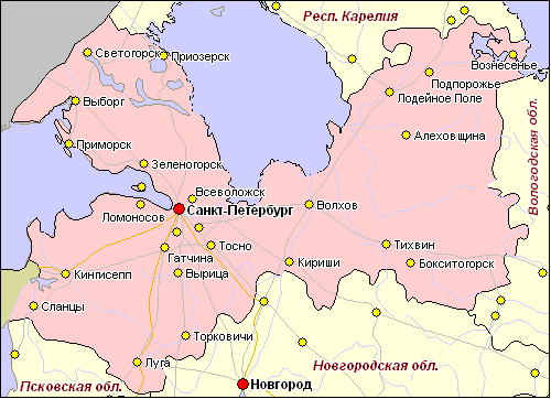 Карта ленобласти и санкт петербурга