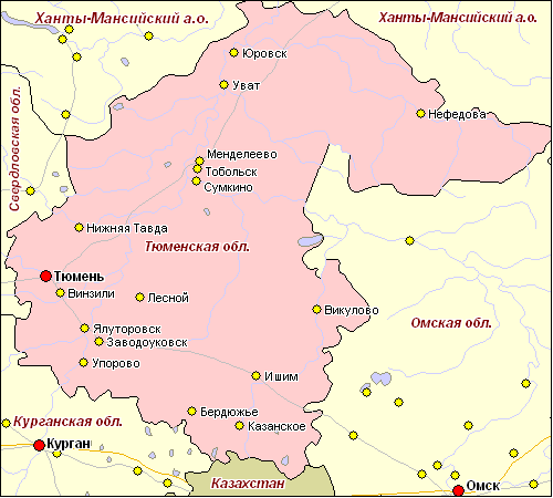 Карта тюменской области с населенными
